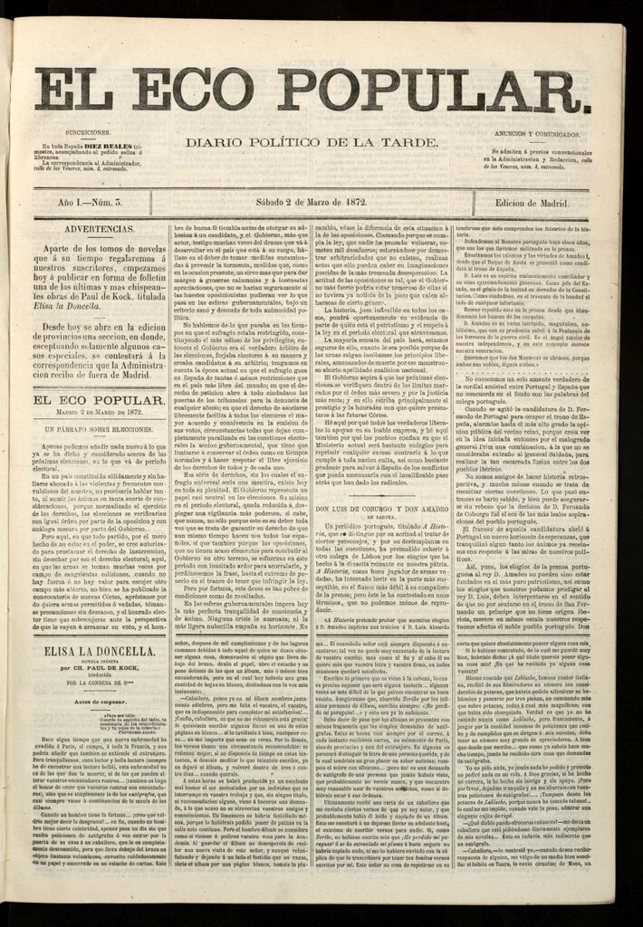 Miniatura de El Eco Popular del 2 de marzo de 1872