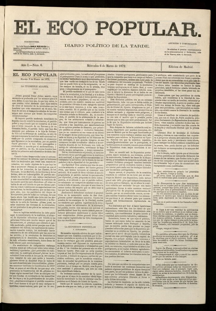 Miniatura de El Eco Popular del 6 de marzo de 1872