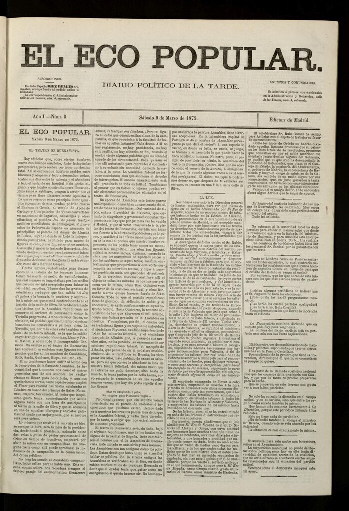 Miniatura de El Eco Popular del 9 de marzo de 1872