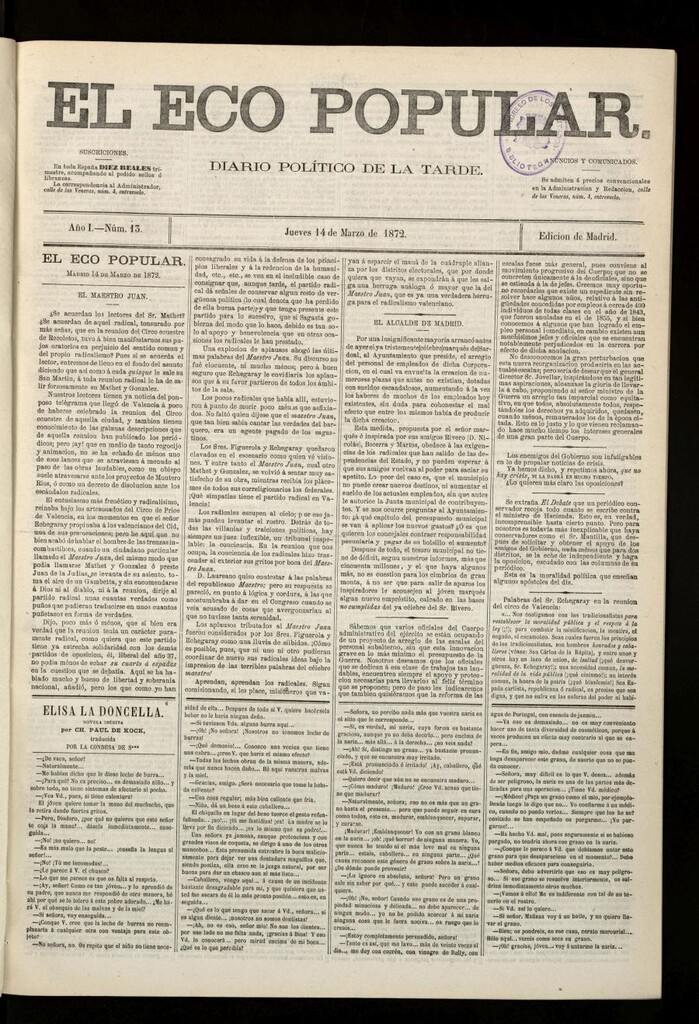 Miniatura de El Eco Popular del 14 de marzo de 1872