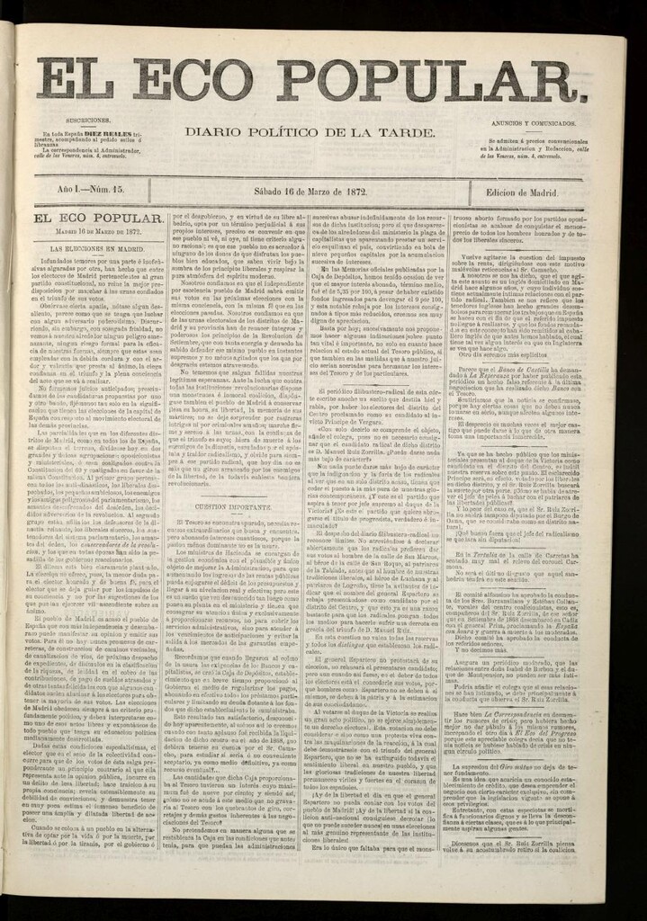 Miniatura de El Eco Popular del 16 de marzo de 1872