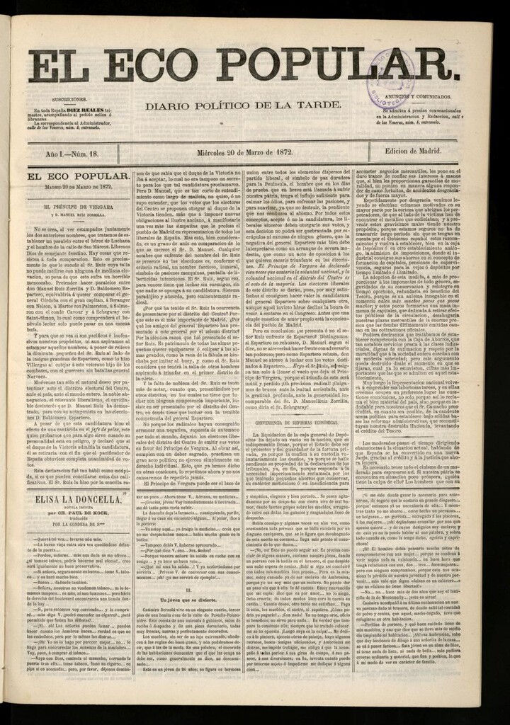 Miniatura de El Eco Popular del 20 de marzo de 1872