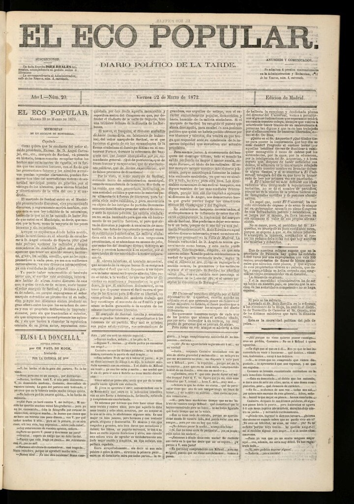 Miniatura de El Eco Popular del 22 de marzo de 1872