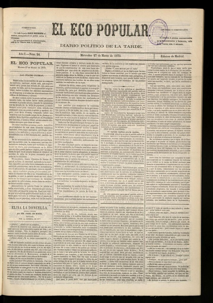 Miniatura de El Eco Popular del 27 de marzo de 1872
