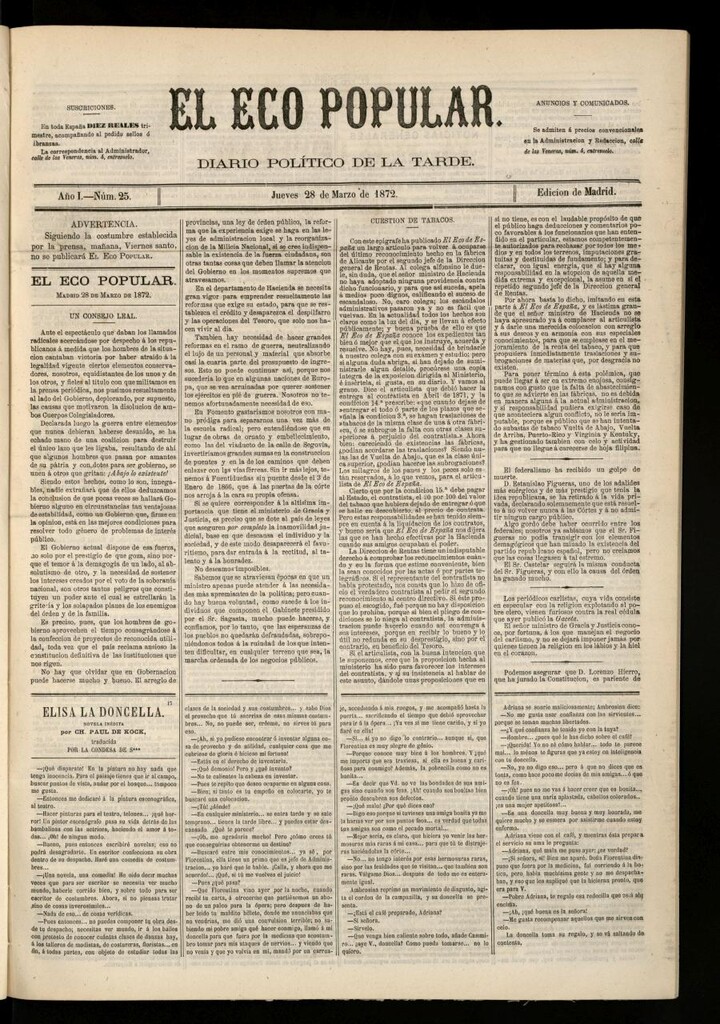 Miniatura de El Eco Popular del 28 de marzo de 1872