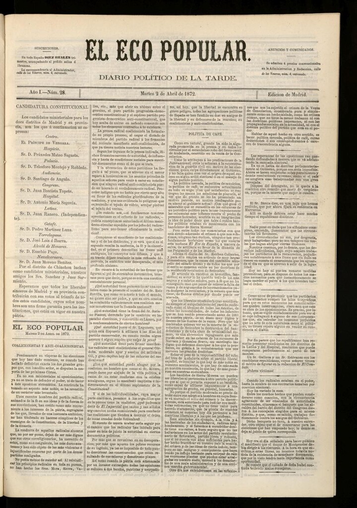 Miniatura de El Eco Popular del 2 de abril de 1872