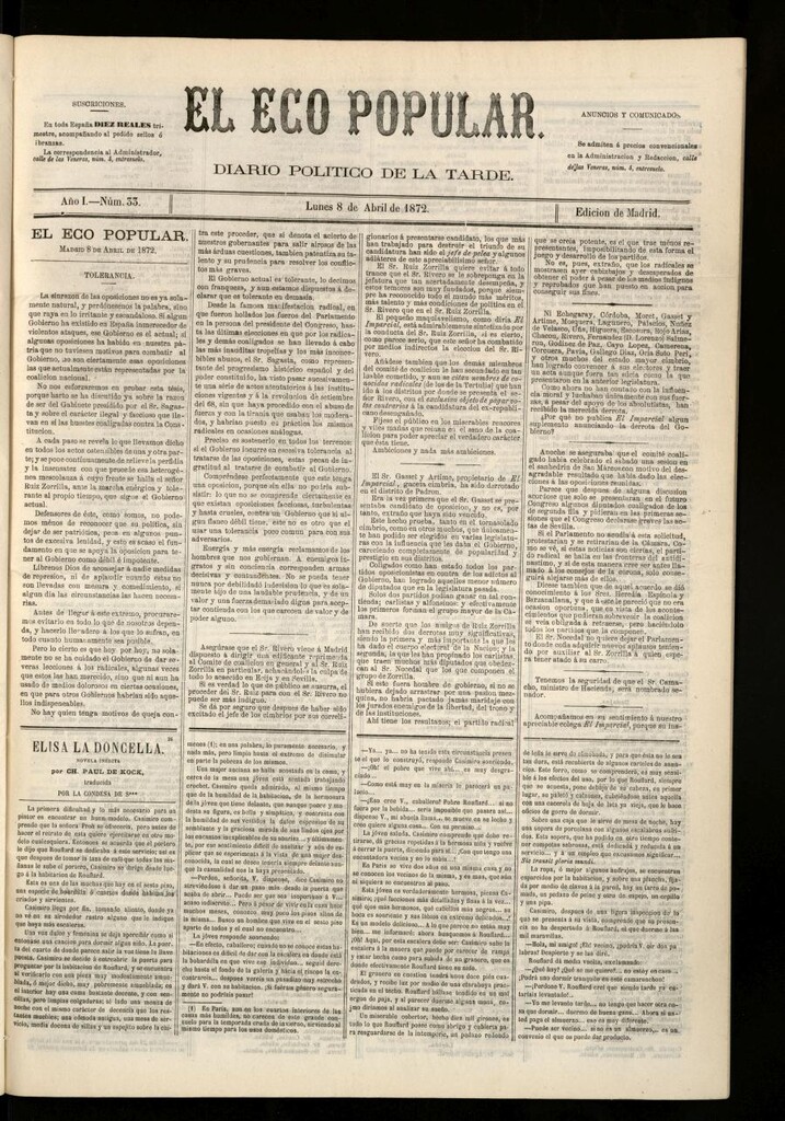 Miniatura de El Eco Popular del 8 de abril de 1872
