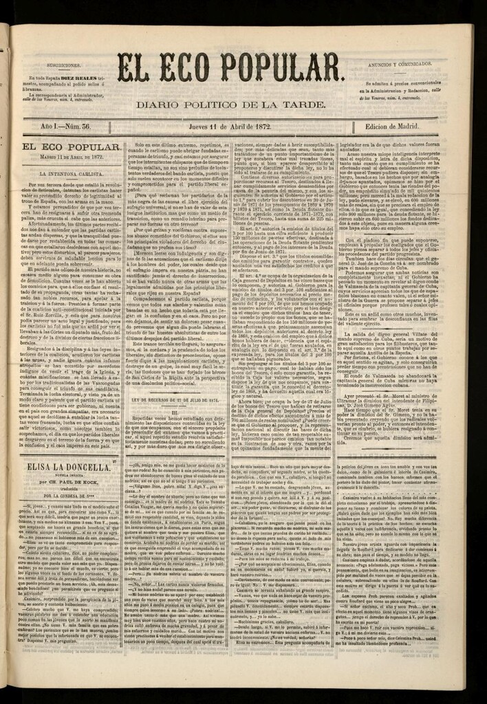 Miniatura de El Eco Popular del 11 de abril de 1872