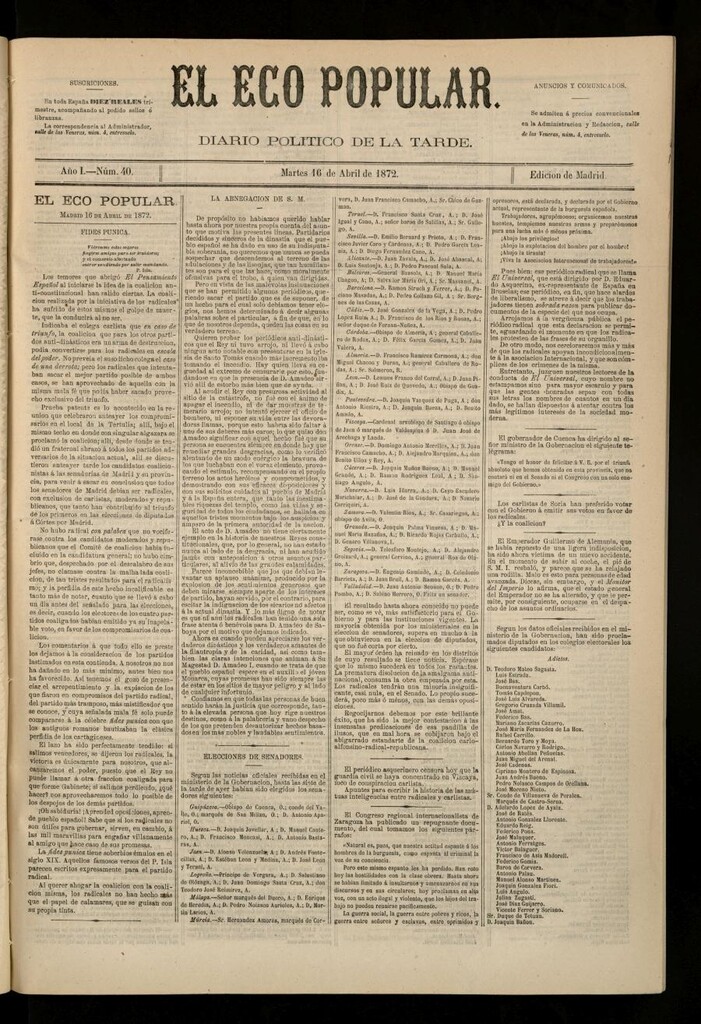 Miniatura de El Eco Popular del 16 de abril de 1872