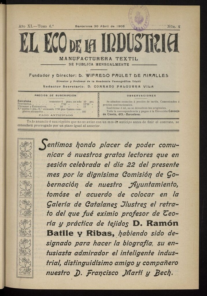 Miniatura de El Eco de la Industria del 30 de abril de 1908