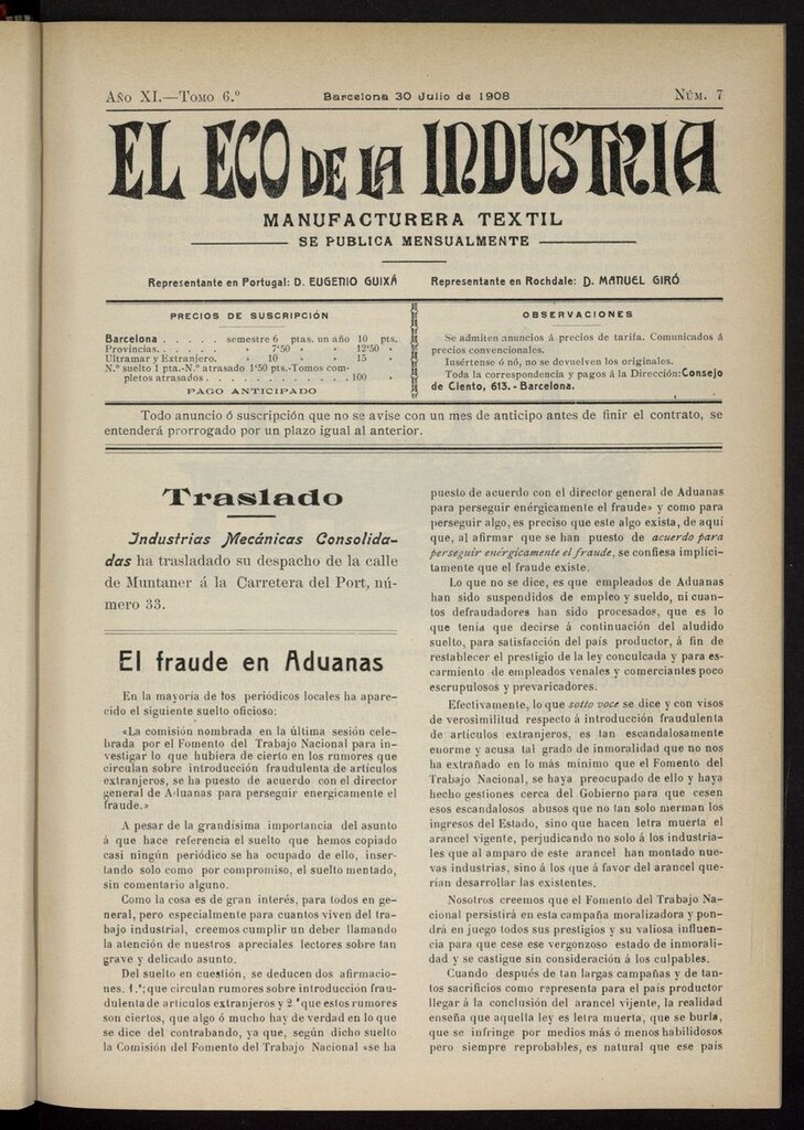 Miniatura de El Eco de la Industria del 30 de julio de 1908
