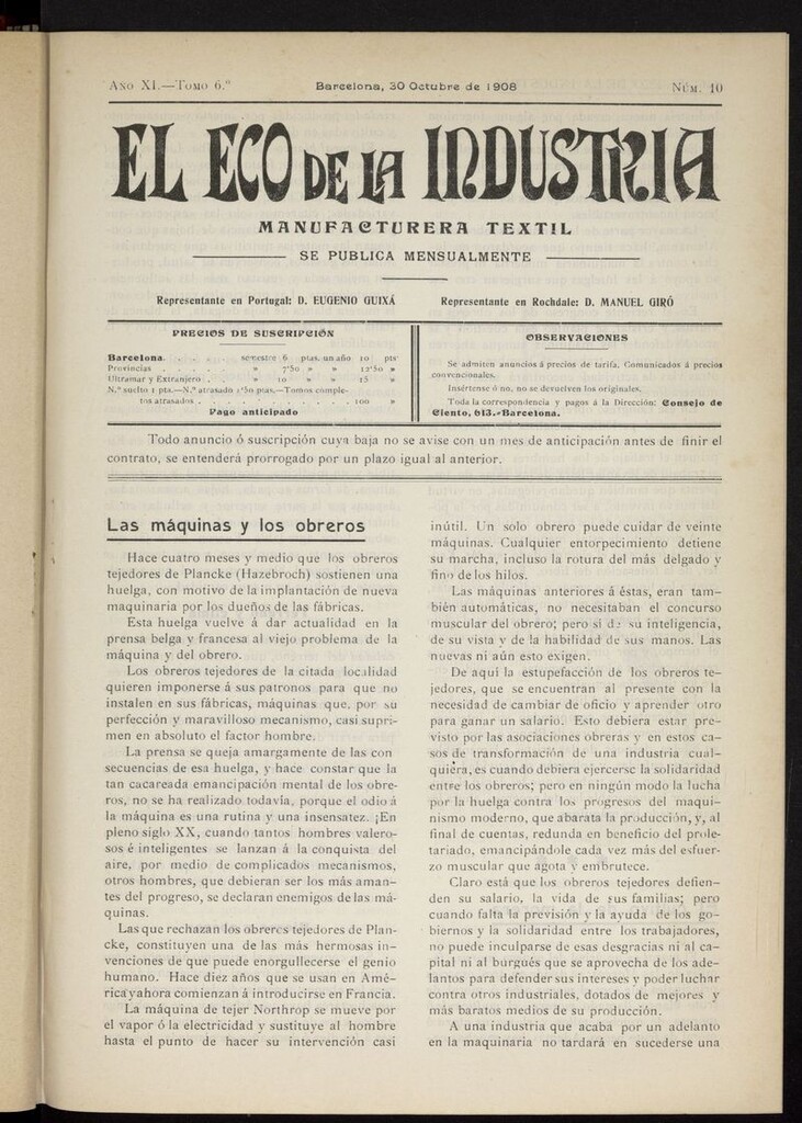 Miniatura de El Eco de la Industria del 30 de octubre de 1908