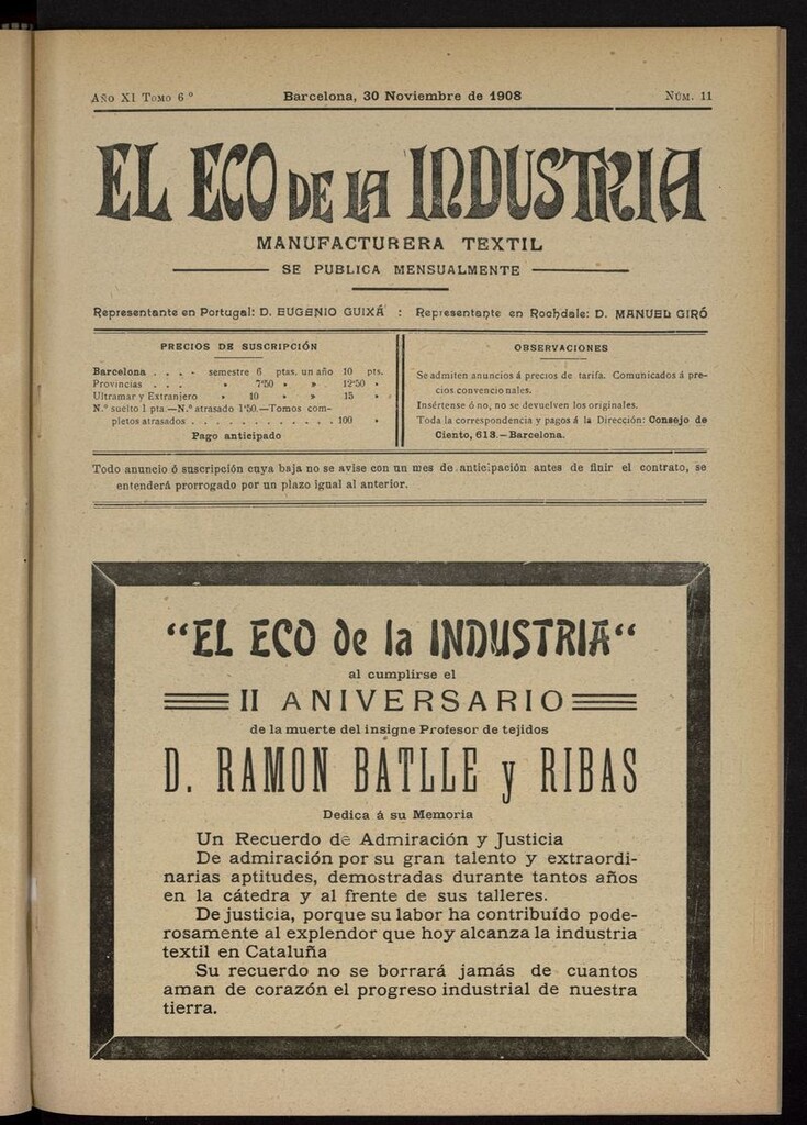 Miniatura de El Eco de la Industria del 30 de noviembre de 1908