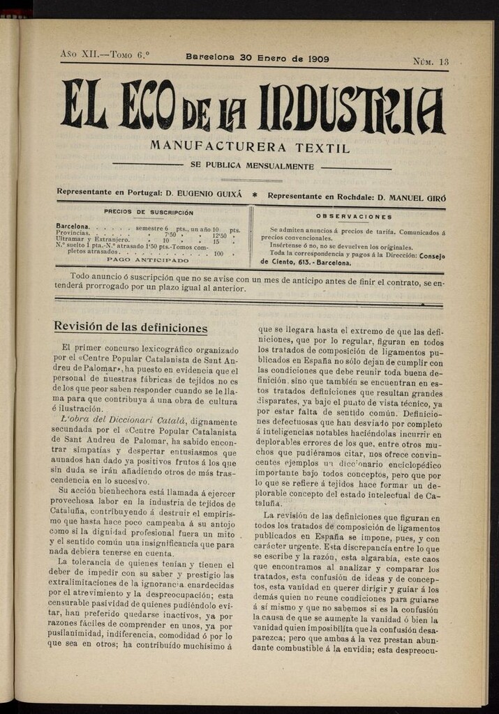 Miniatura de El Eco de la Industria del 30 de enero de 1909