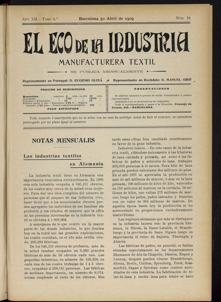 Miniatura de El Eco de la Industria del 30 de abril de 1909