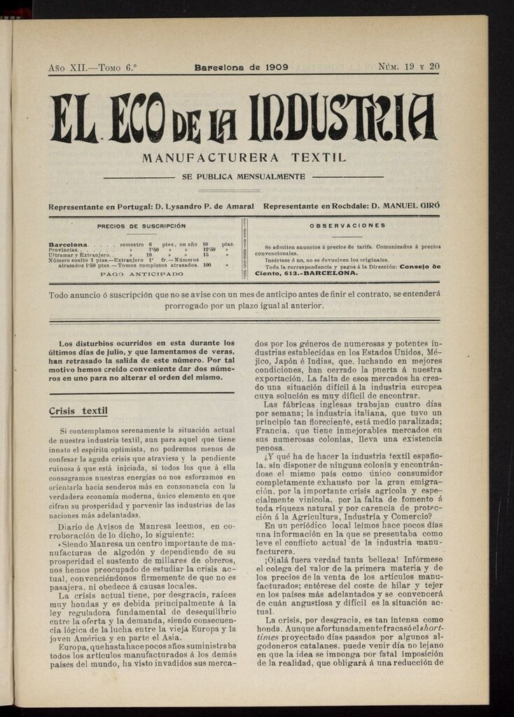 Miniatura de El Eco de la Industria de julio y agosto[sic] de 1909