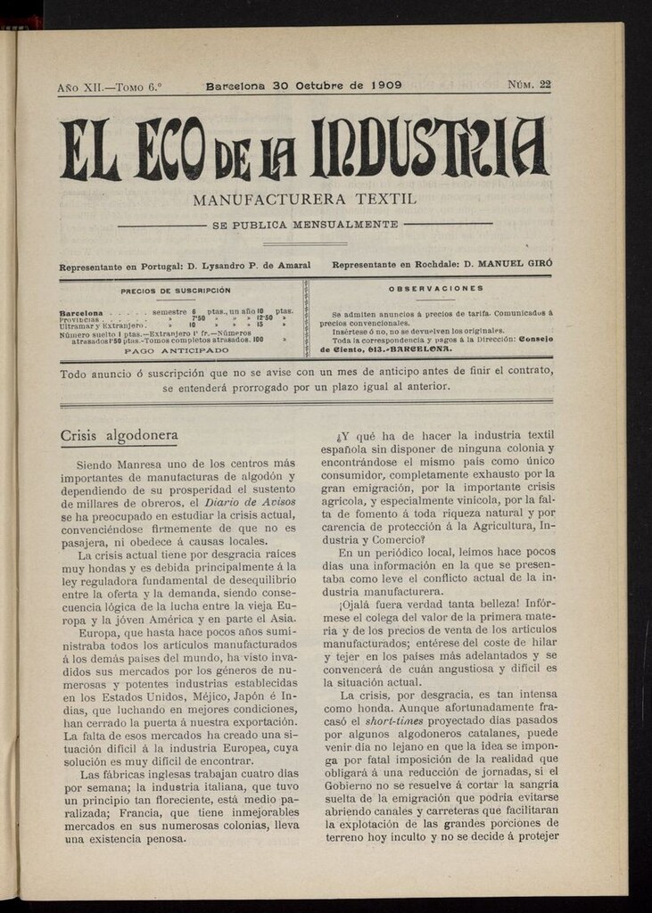 Miniatura de El Eco de la Industria del 30 de octubre de 1909