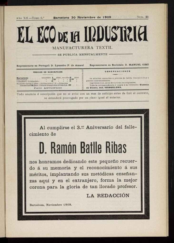Miniatura de El Eco de la Industria del 30 de noviembre de 1909