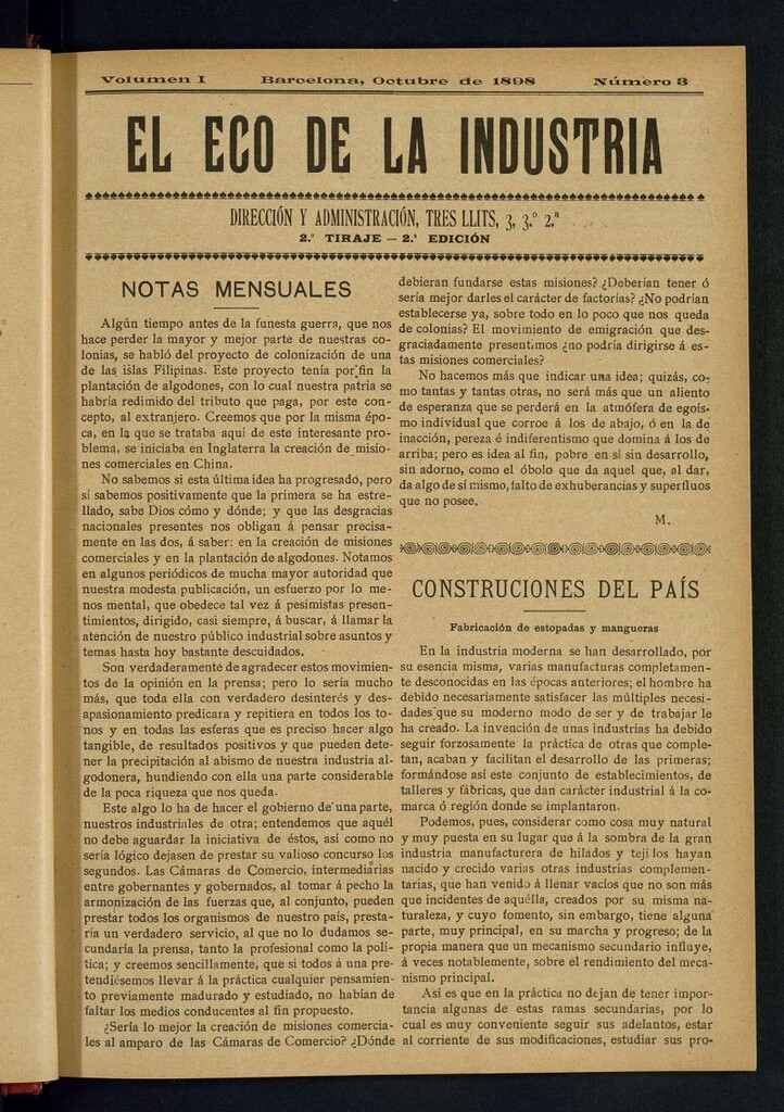 Miniatura de El Eco de la Industria de octubre de 1898
