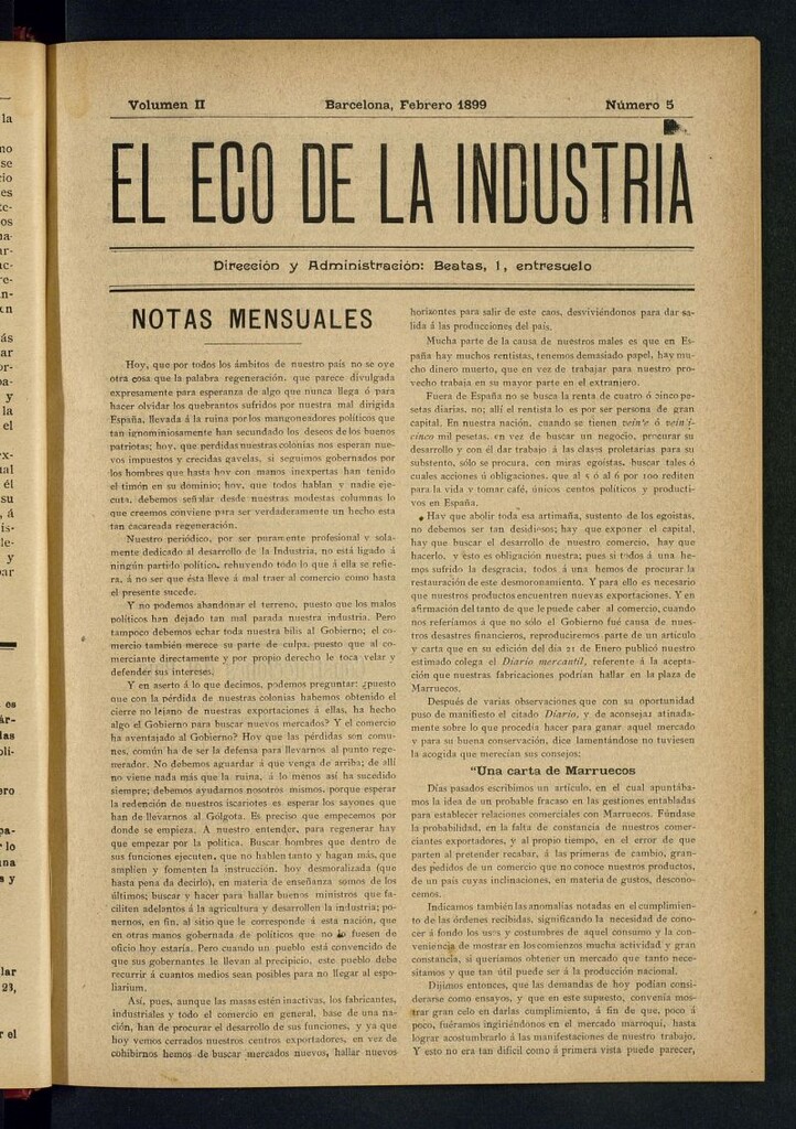 Miniatura de El Eco de la Industria de febrero de 1899