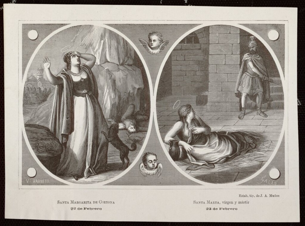 Miniatura de Santa Margarita de Cortona; Santa Marta, virgen y mártir
