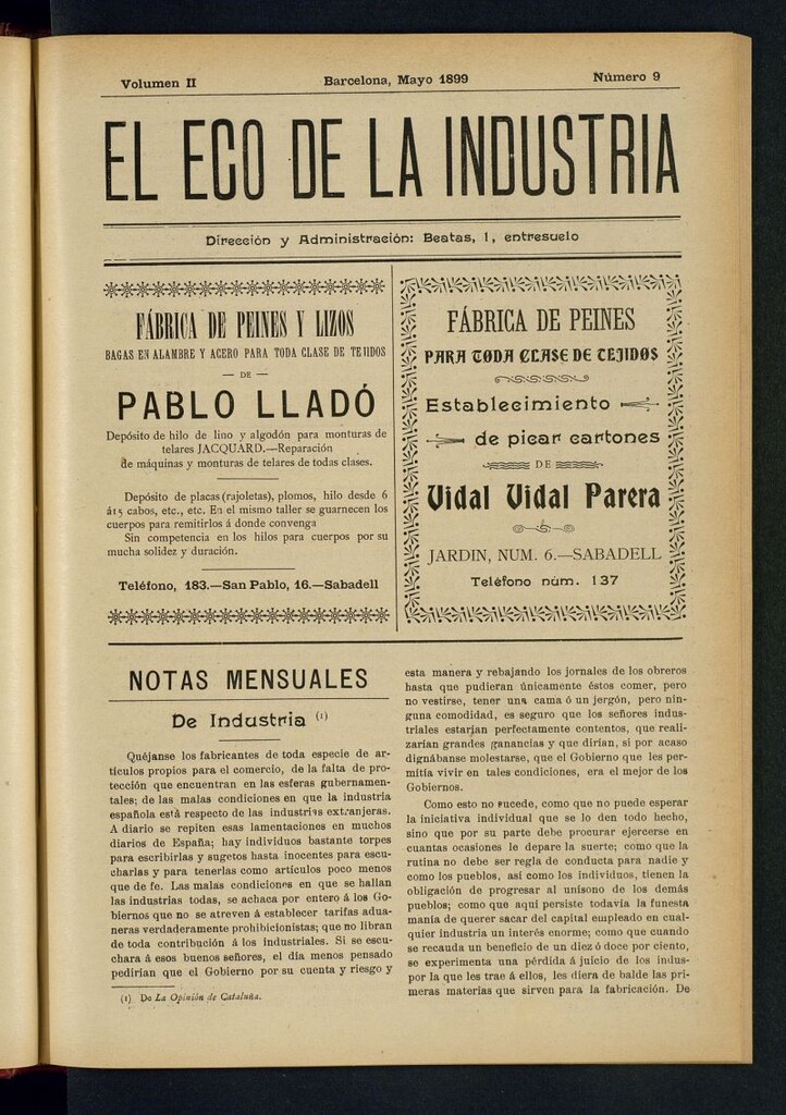Miniatura de El Eco de la Industria de mayo de 1899