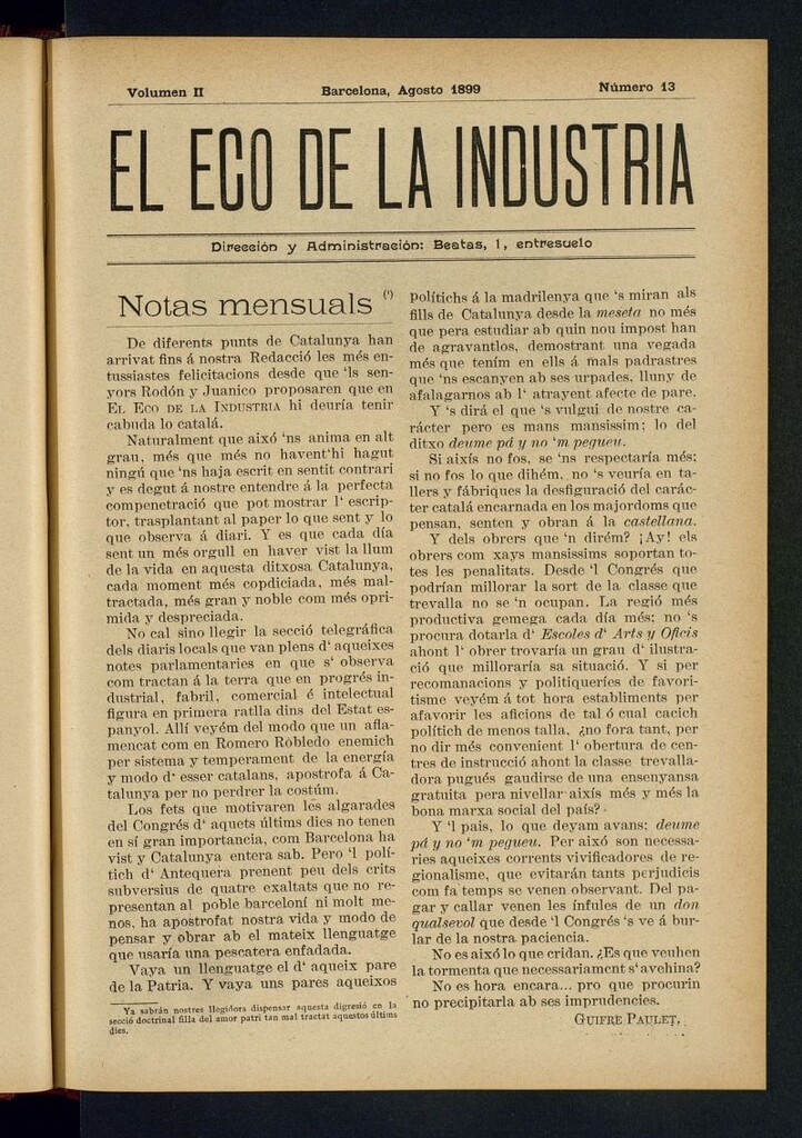Miniatura de El Eco de la Industria de agosto de 1899