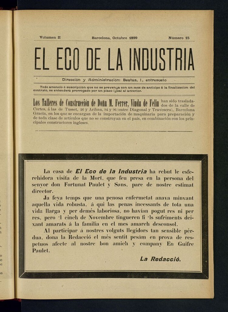 Miniatura de El Eco de la Industria de octubre de 1899