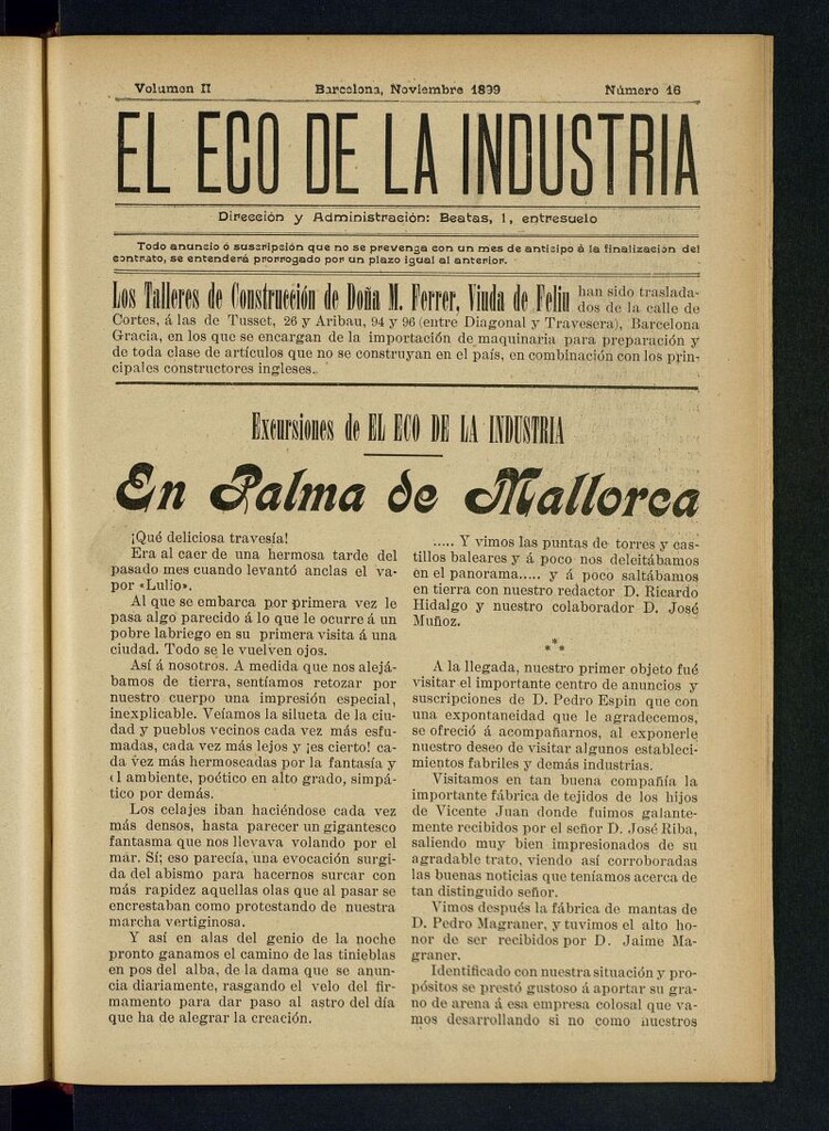Miniatura de El Eco de la Industria de noviembre de 1899