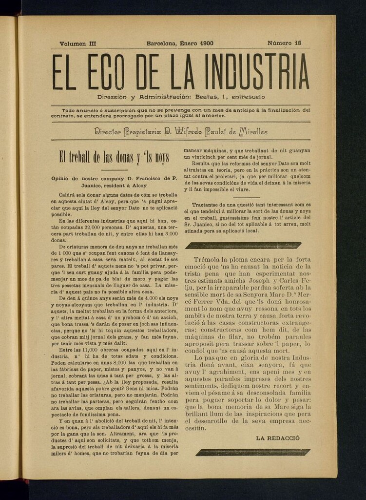 Miniatura de El Eco de la Industria de enero de 1900