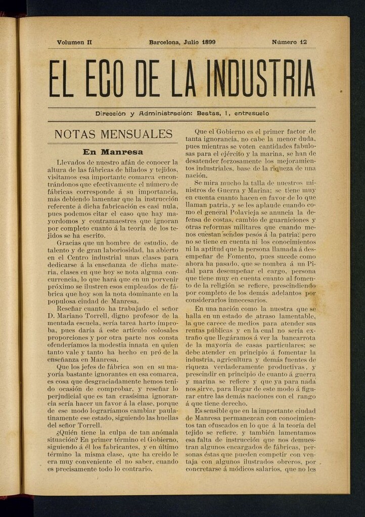 Miniatura de El Eco de la Industria de julio [sic] de 1899