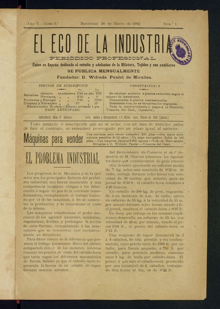Miniatura de El Eco de la Industria de enero de 1902