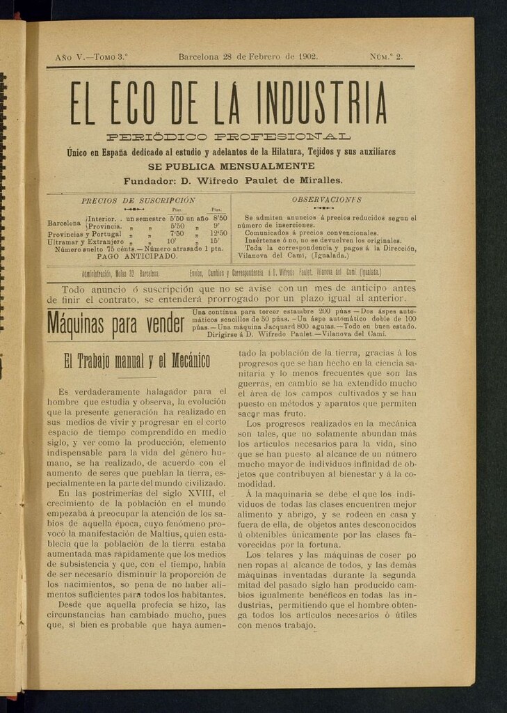 Miniatura de El Eco de la Industria de febrero de 1902