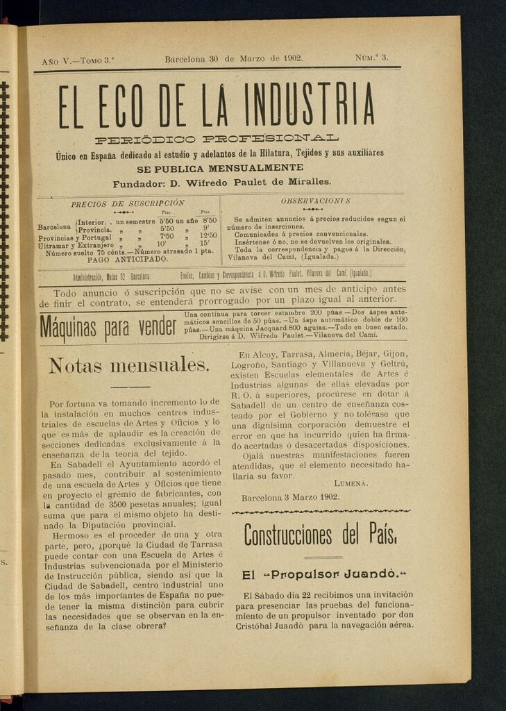Miniatura de El Eco de la Industria de marzo de 1902