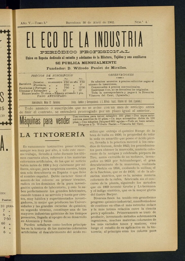 Miniatura de El Eco de la Industria de abril de 1902