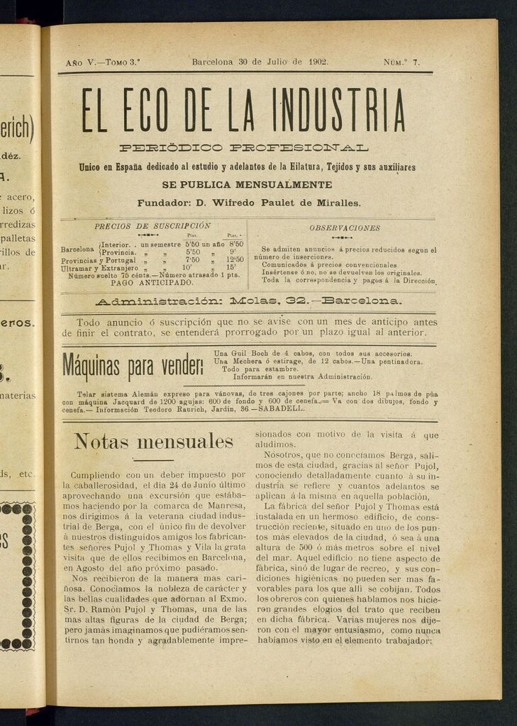 Miniatura de El Eco de la Industria de julio de 1902