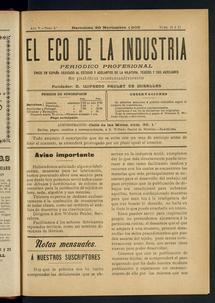 Miniatura de El Eco de la Industria de noviembre de 1902
