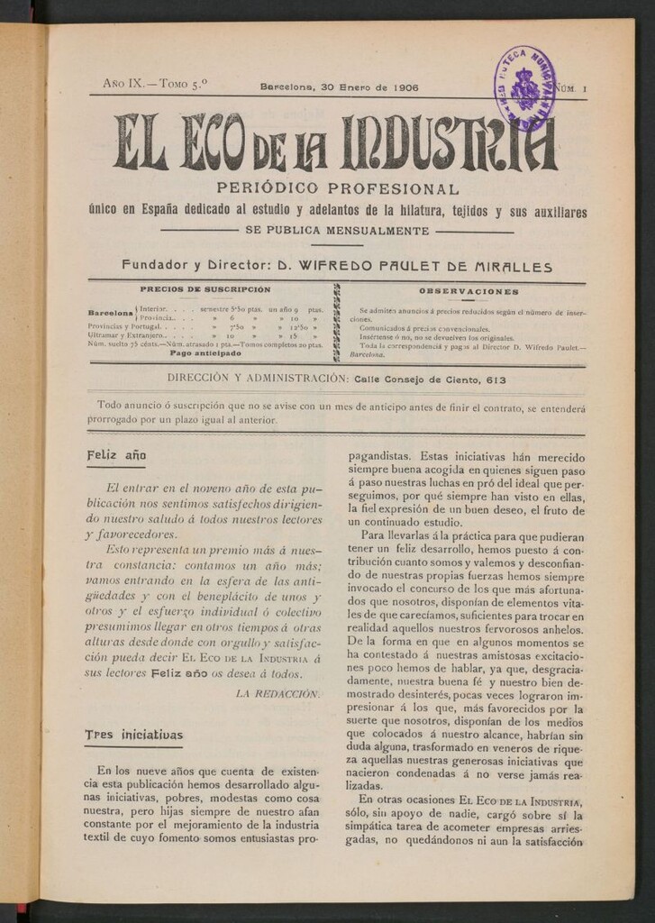 Miniatura de El Eco de la Industria de enero de 1906