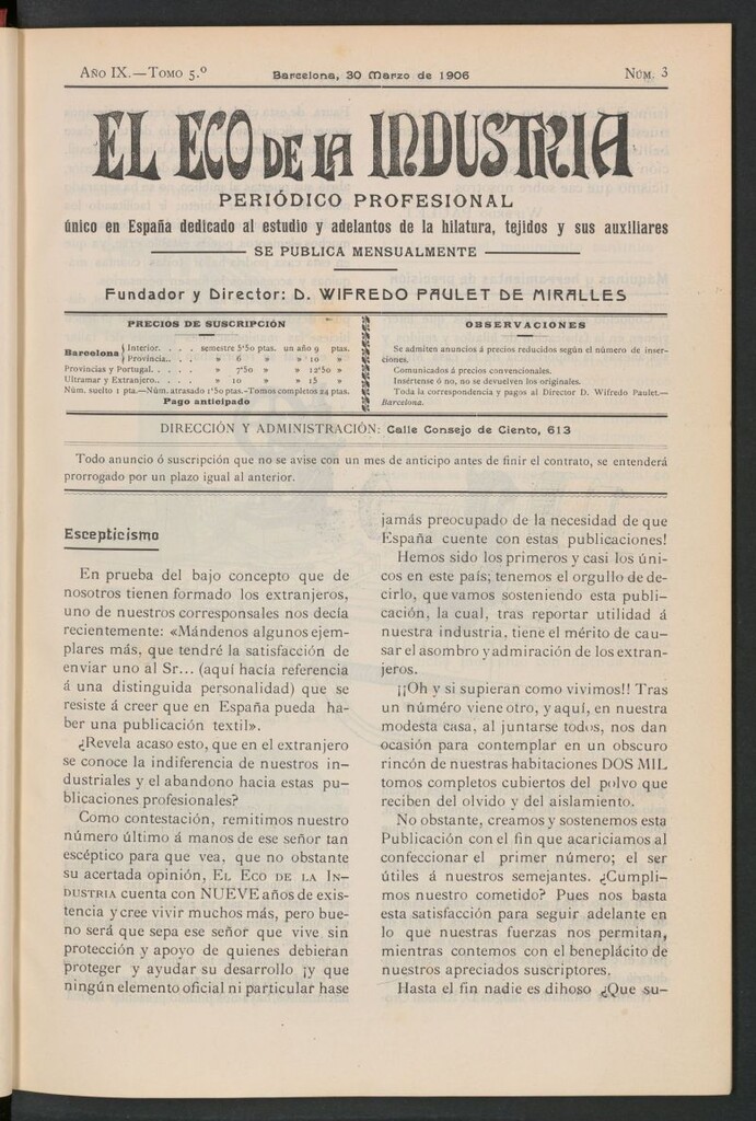 Miniatura de El Eco de la Industria de marzo de 1906