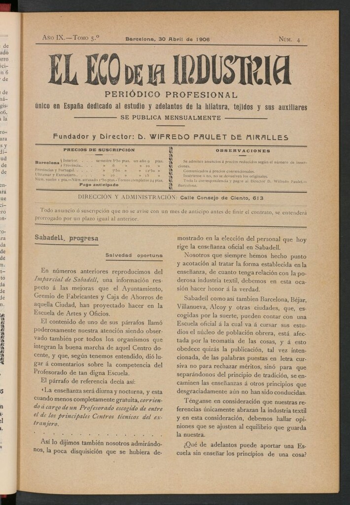 Miniatura de El Eco de la Industria de abril de 1906