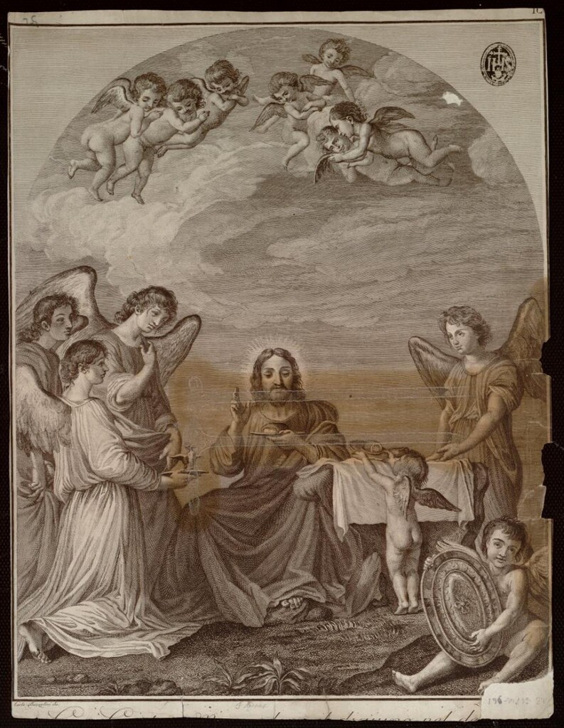 Miniatura de Jesucristo servido por los ángeles después de su ayuno en el desi