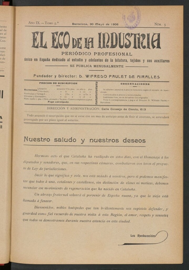 Miniatura de El Eco de la Industria de mayo de 1906