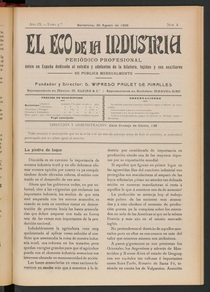 Miniatura de El Eco de la Industria de agosto de 1906