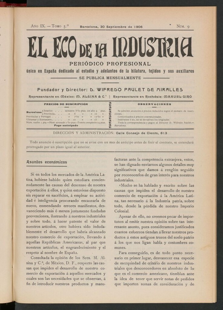 Miniatura de El Eco de la Industria de septiembre de 1906
