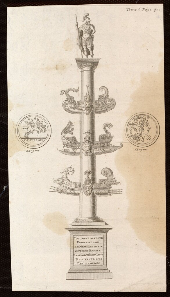 Miniatura de Columna rostral, erigida en memoria de la victoria naval de Cayo Duilio sobre los cartagineses. Roma