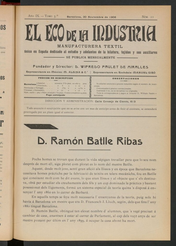 Miniatura de El Eco de la Industria de noviembre de 1906