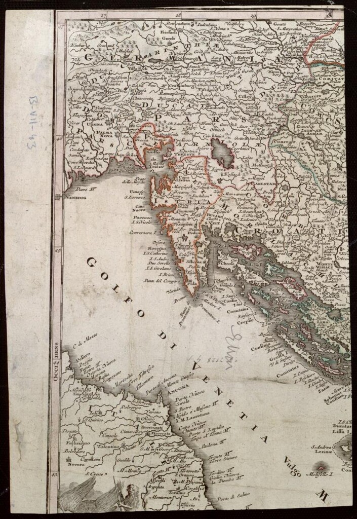 Miniatura de Fragmento de mapa: Nova et accurata tabula regnorum et provinciarum Dalmatiae, Croatiae, Scalvoniae, Bosniae, Serviae, Istriae et rep. Ragusanae.