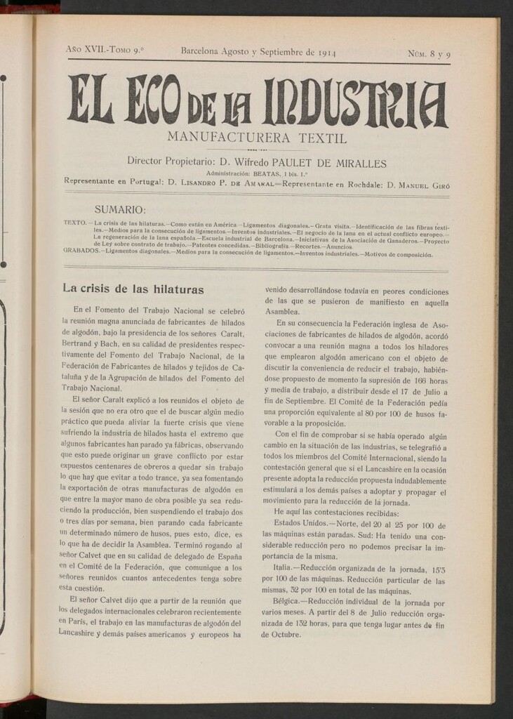 Miniatura de El Eco de la Industria de agosto - septiembre  de 1914