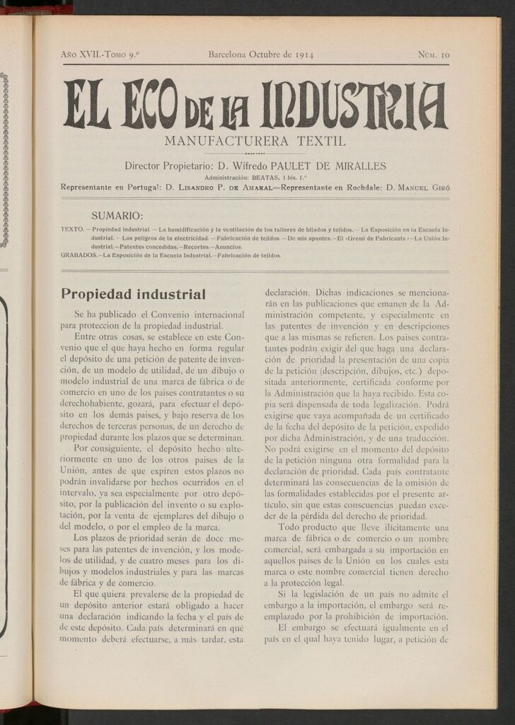 Miniatura de El Eco de la Industria de octubre de 1914