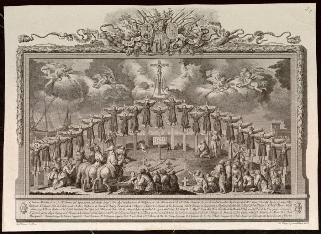 Miniatura de Martirio de los veintitrés santos protomártires del Japón de laOrden de Franciscanos Delcalzos de Filipinas